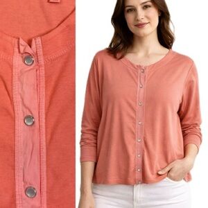 Fresh Produce Pearl Snap Button Long Sleeve Cardigan Top Womens Size 1X Coral